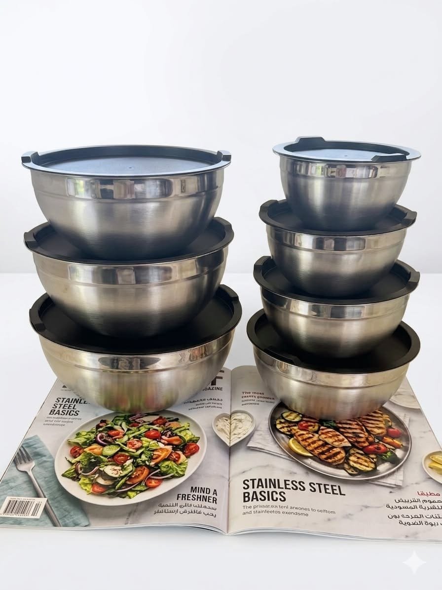 Stainless Steel Mixing Bowls with Lids | أوعية خلط من الستانلس ستيل مع أغطية