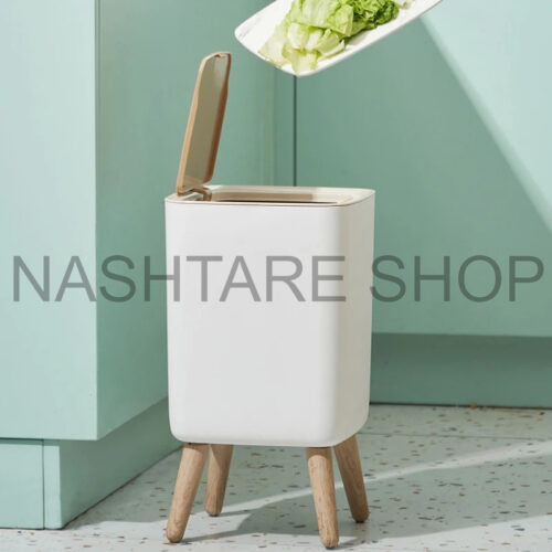 Wooden High Foot Trash / Kitchen Garbage Bin - Image 4