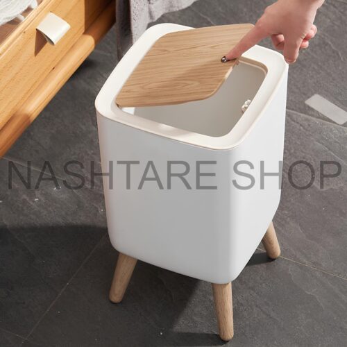 Wooden High Foot Trash / Kitchen Garbage Bin - Image 3