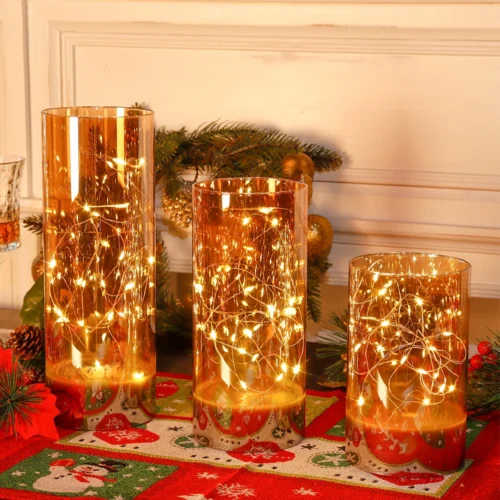 LED 3Pcs Glass Candle Set | طقم شموع زجاجية