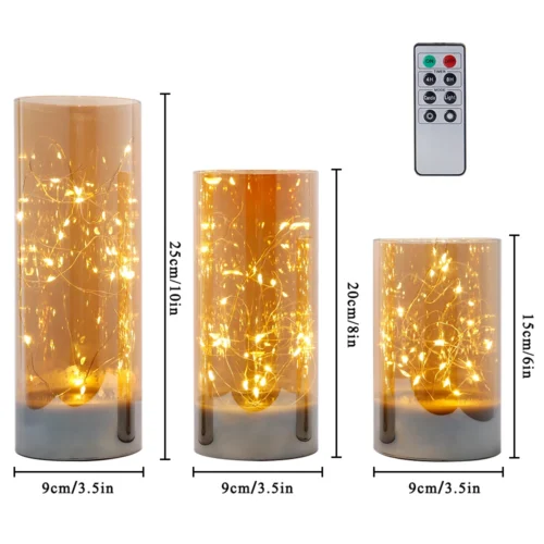 LED 3Pcs Glass Candle Set | طقم شموع زجاجية