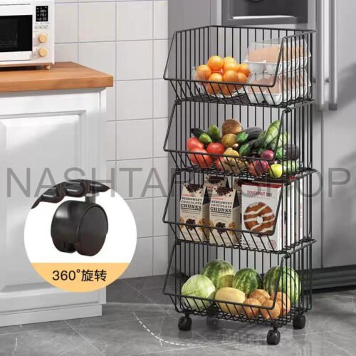 Multi-Layer Metal Kitchen Trolley | عربة مطبخ معدنية بعجلات