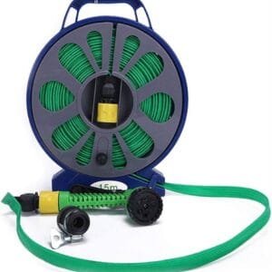 15M Garden Hose Reel with Spray Nozzle | بكرة خرطوم مياه للحديقة بطول 15 متر مع فوهة رش