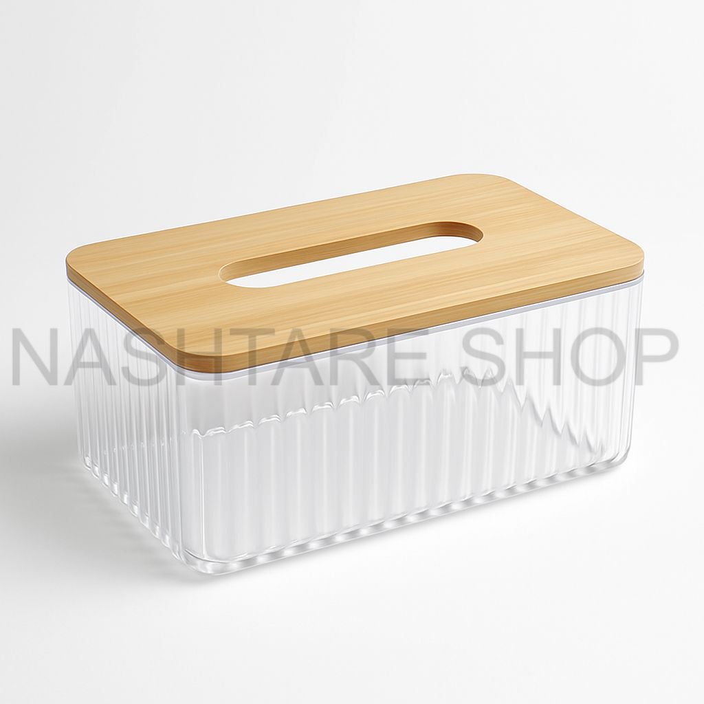 Acrylic Tissue Box With Wooden Cover | علبة مناديل أكريليك بغطاء خشبي