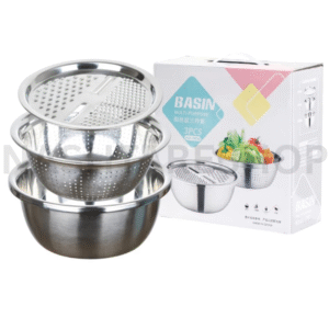 3 IN 1 STAINLESS STEEL BOWL WITH STRAINER AND GRATER
