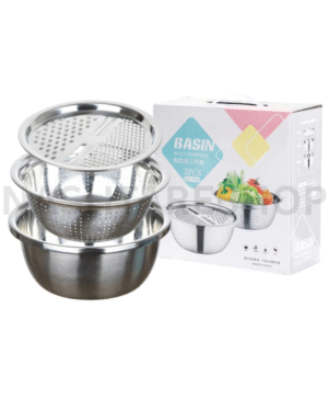 HK514 3 IN 1 STAINLESS STEEL BOWL WITH STRAINER AND GRATER
