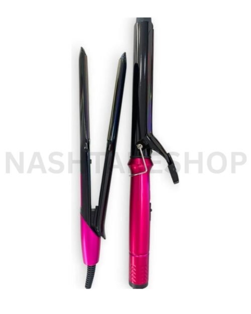 2025/12/1000324805.jpg 2 IN 1 Styling Kit Hair Straightener Curling Iron | استشوار وتمليس وتجعيد