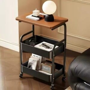 Wooden Storage Trolley with 2 Shelves | عربة تخزين خشبية ذات رفّين