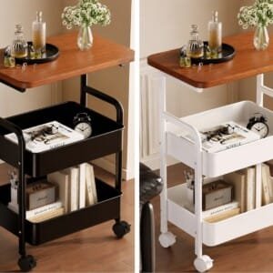 Wooden Storage Trolley with 2 Shelves | عربة تخزين خشبية ذات رفّين