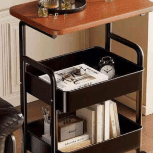 Wooden Storage Trolley with 2 Shelves | عربة تخزين خشبية ذات رفّين