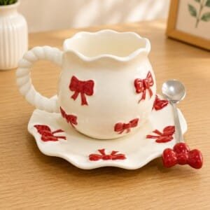 Ceramic Cup Set with Saucer & Spoon | طقم فنجان سيراميك مع صحن وملعقة