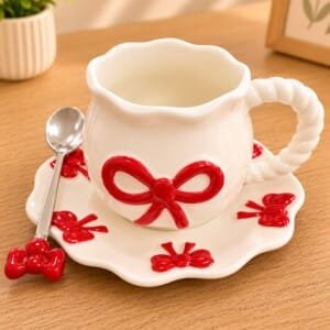 Ribbon Cup with Spoon | فنجان مع ملعقة بتصميم بابيون