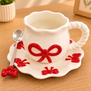 Ribbon Cup with Spoon | فنجان مع ملعقة بتصميم بابيون