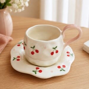 Cherry Ceramic Cup & Saucer | فنجان سيراميك مع صحن بتصميم الكرز