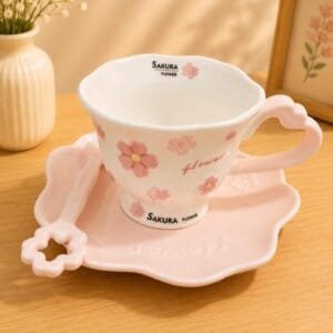 Elegant Cup Set with Saucer & Spoon | طقم كوب أنيق مع صحن وملعقة