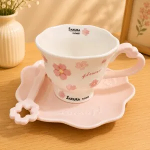 Elegant Cup Set with Saucer & Spoon | طقم كوب أنيق مع صحن وملعقة